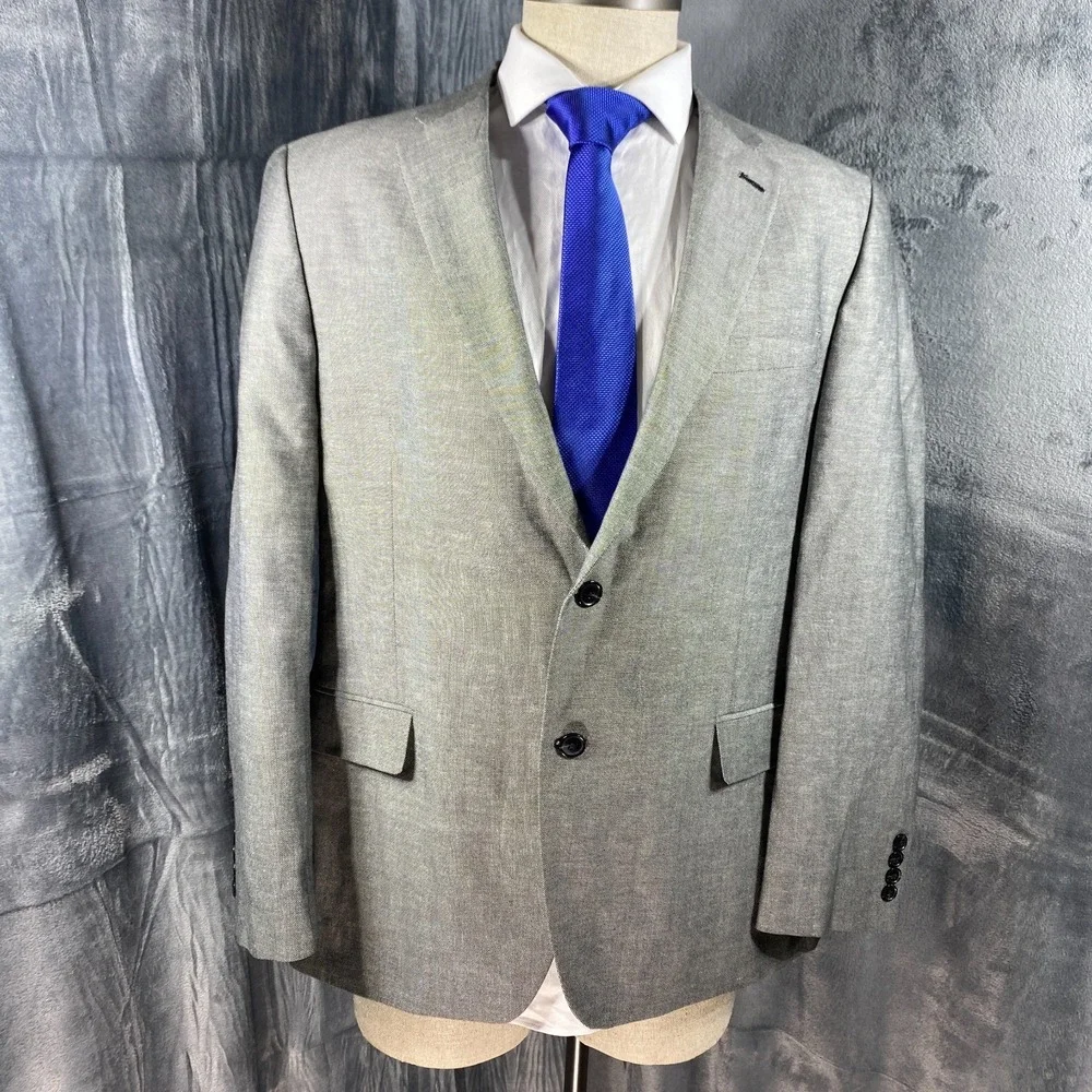 Tommy Hilfiger Linen Blend Blazer Men 44R Birds Eye Two Button Sport Coat Jacket